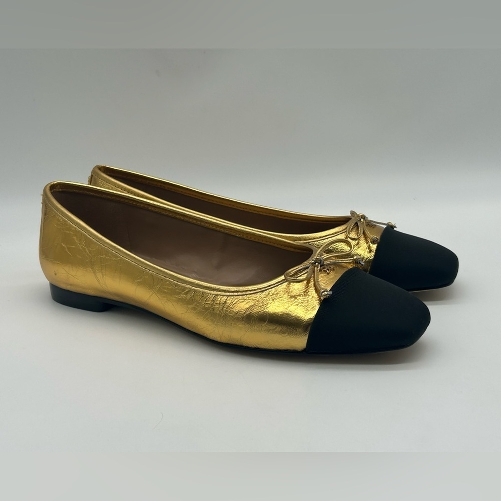Sam Edelman Marley Gold Black Cap Toe Ballet Flats Women’s Size 7.5M Leather NIB - Picture 4 of 10